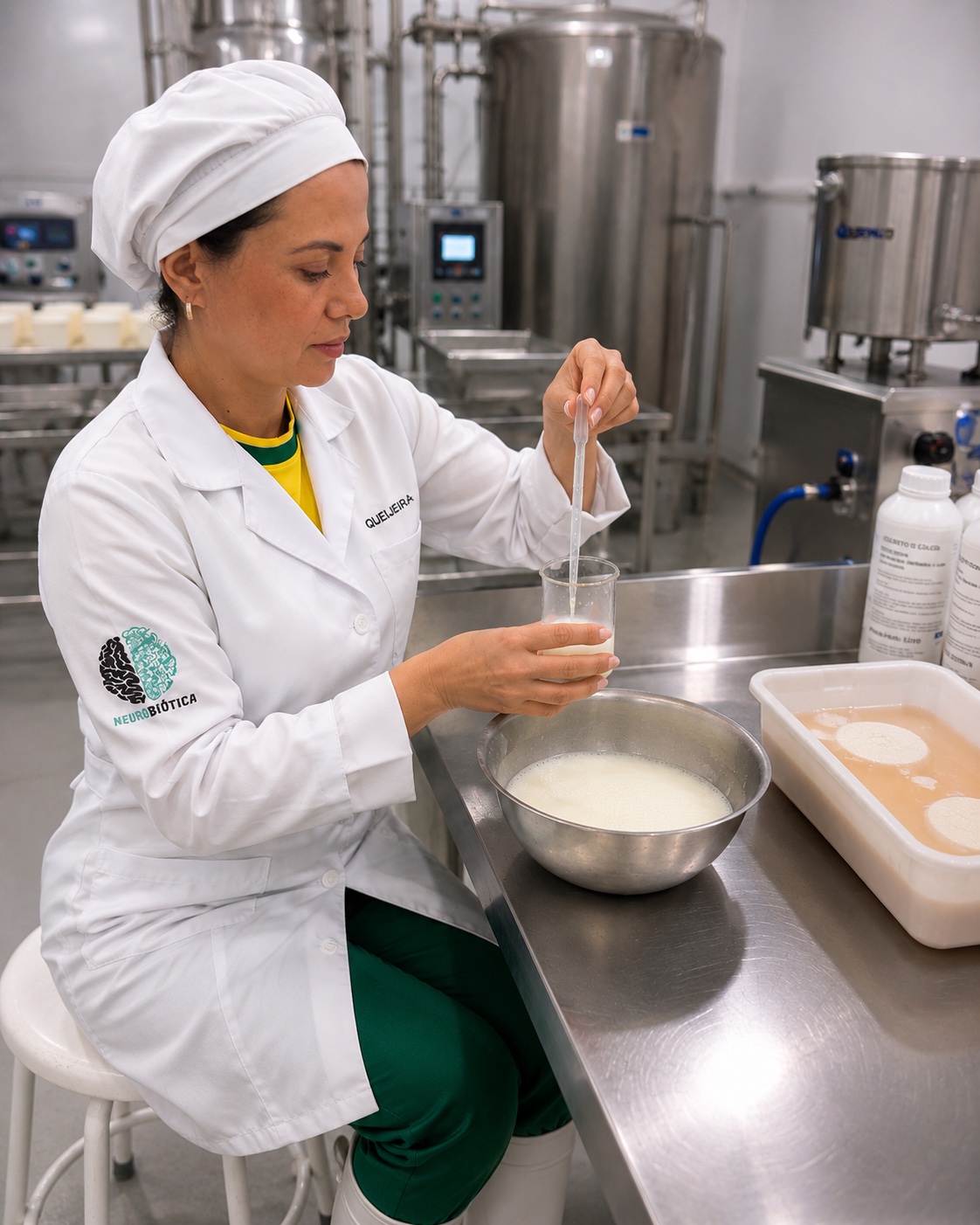 Queijeira Valdiane Ribeiro Machado acompanhando o desenvolvimento do queijo